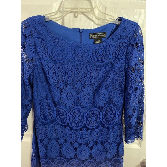 JESSICA HOWARD Scalloped-Hem Lace Shift Dress Blue Size 6 - Picture 4 of 7